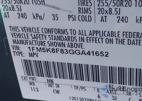 2016 Ford Explorer Limited из США, поврежденный, VIN 1FM5K8F83GGA41652